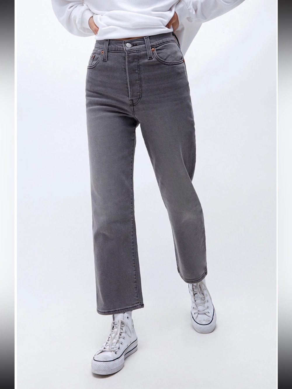 Levi’s Ribcage Straight Ankle Gray Light Black Straight Leg Jeans size 25